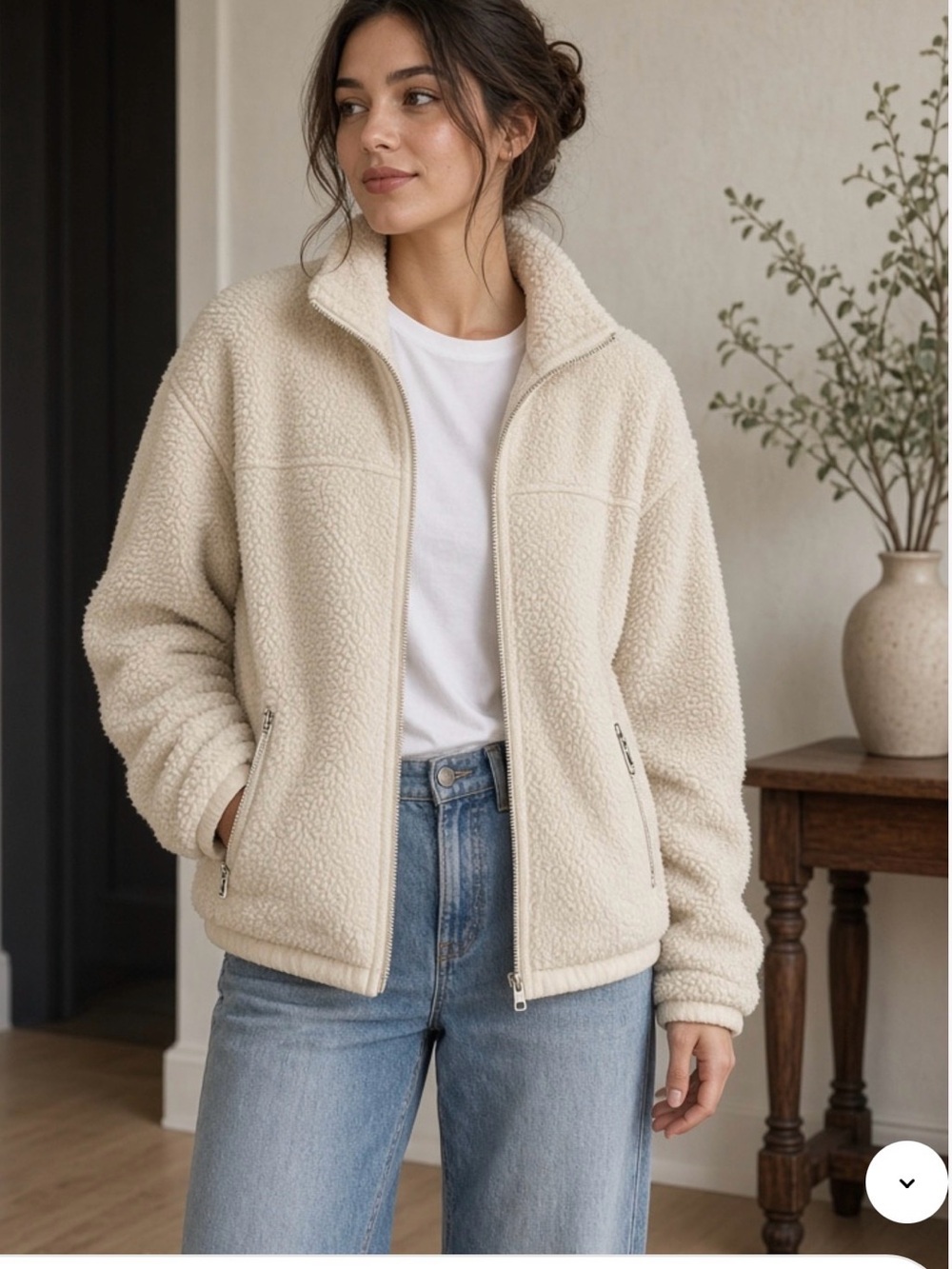 New (no tags) size large Talbots Cream Sherpa Fleece Jacket - Cozy Zip-Up